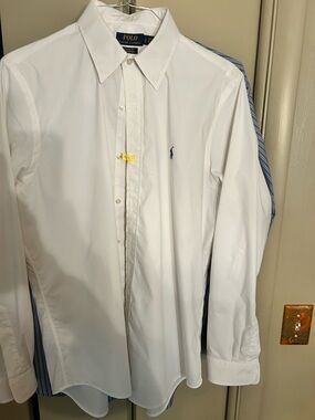 Ralph Lauren White Button-Down Shirt with Navy Polo Pony